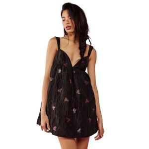 For Love & Lemons Black Floral Sachi Mini Dress Womens L